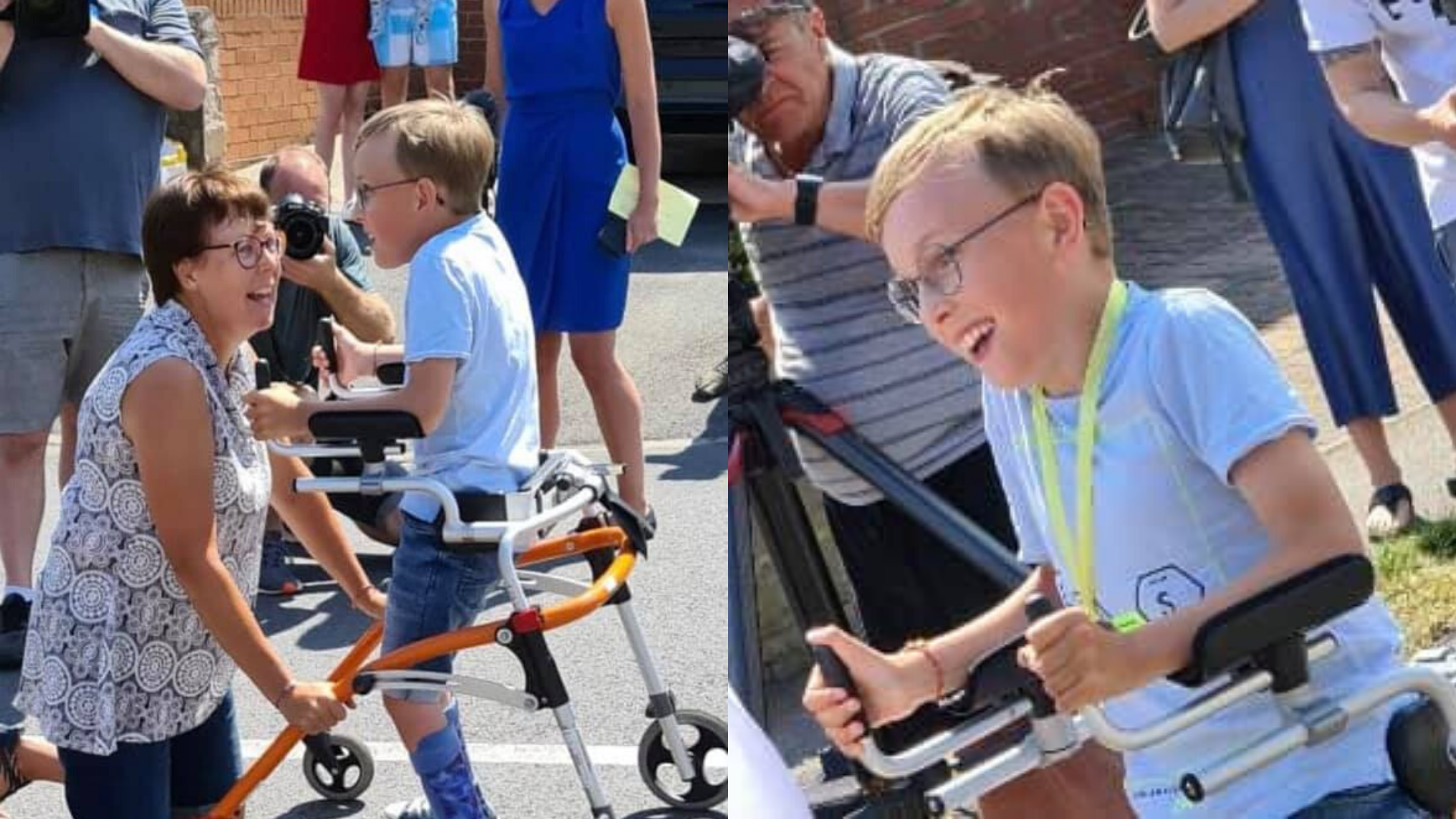 Boy with cerebral palsy, autism finishes marathon to raise funds for