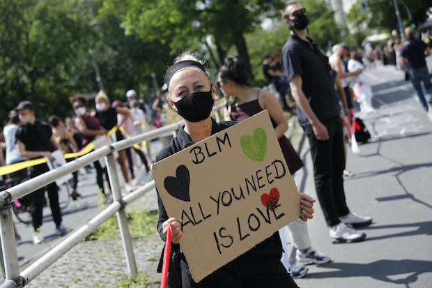 Anti-racism protester in Berlin
