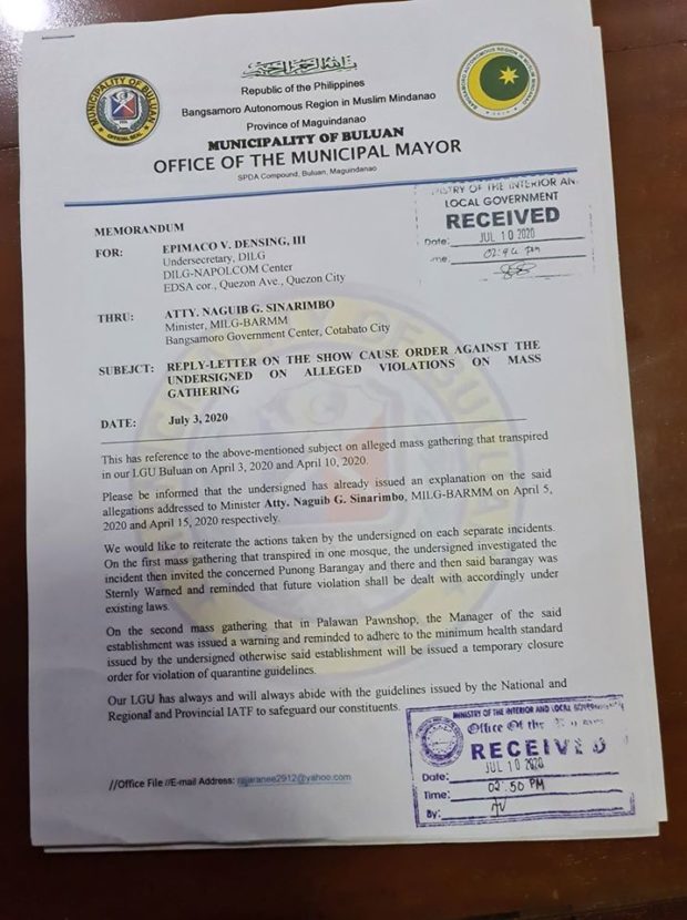 Maguindanao mayor shows report as proof of action vs DILG complaint - INQUIRER.net