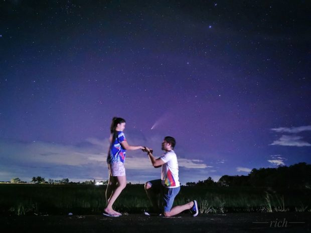Comet Neowise appears as couple gets engaged a second time under blanket of stars
