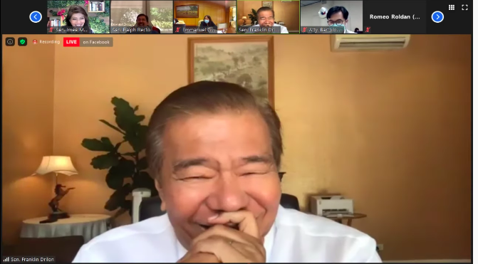 Senate Minority Leader Franklin Drilon during a Senate committee hearing on Wednesday, August 26, 2020. Screengrab from Senate Youtube livestream