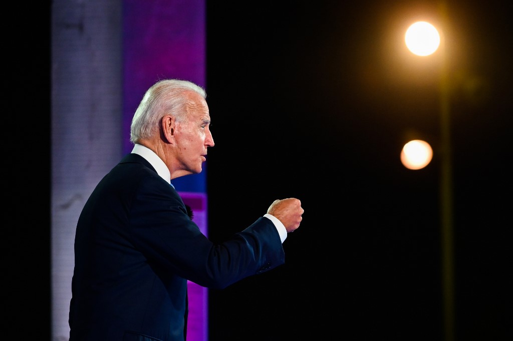 Democratic presidential nominee and former Vice President Joe Biden participates in an NBC Town Hall event at the Perez Art Museum in Miami, Florida on October 5, 2020. (Photo by ROBERTO SCHMIDT / AFP)