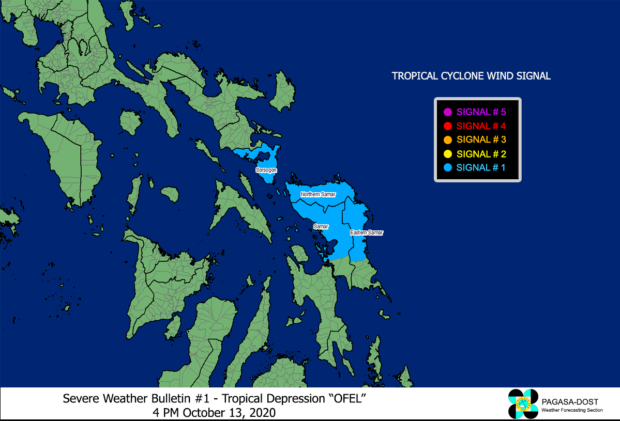 Tropical Depression Ofel: Signal No. 1 up over Samar, Sorsogon