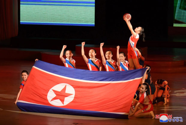 North Korean gymnasts North Korean flag