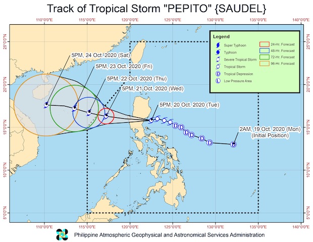 Track of Tropical Storm Pepito