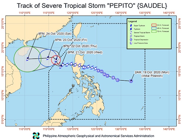Track of Tropical Storm Pepito