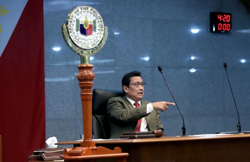 LAPID ACTS AS PRESIDING OFFICER: Sen. Manuel “Lito” Lapid acts as presiding officer during Wednesday's hybrid plenary session, October 7, 2020. Lapid presided over the proceedings during the continuation of the interpellation on Senate Bill No. 1375 or the Corporate Recovery and Tax Incentives for Enterprises Act (CREATE) previously known as the Corporate Income Tax and Incentives Reform Act or CITIRA. (Albert Calvelo/Senate PRIB)