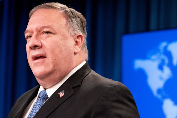 U.S. Secretary of State Mike Pompeo gives a briefing to the media