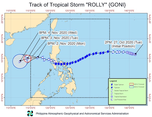Track of Tropical Storm Rolly as of Monday night - 3 Nov 2020