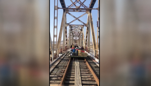 Russian diplomats leave North Korea on rail trolley