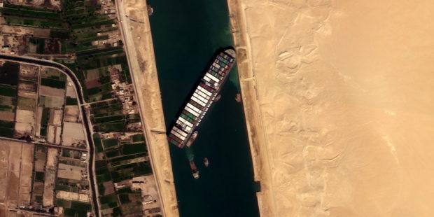 Ever Given container ship is seen in Suez Canal in this satellite image taken by Satellogic’s NewSat-16