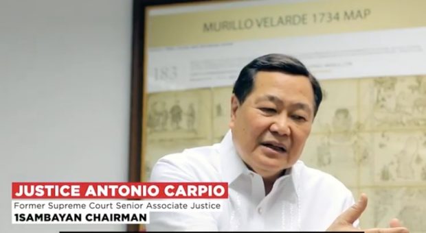 Screenshot of former Supreme Court Justice Antonio Carpio during the launch of 1Sambayan