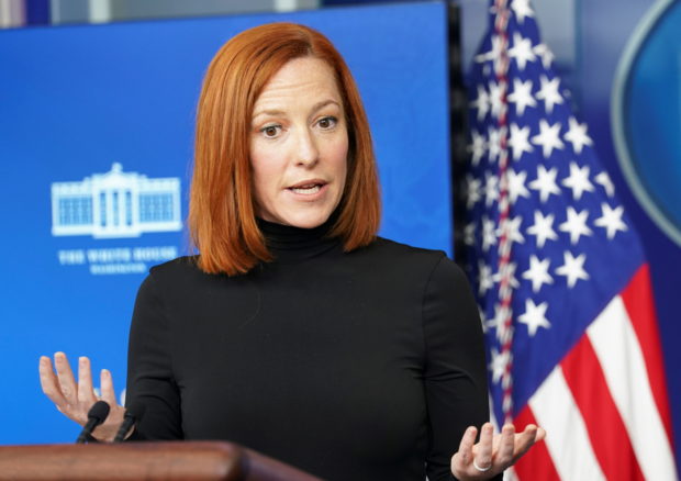 White House Press Secretary Jen Psaki speaks during a press briefing at the White House in Washington, U.S., April 9, 2021. REUTERS/Kevin Lamarque     