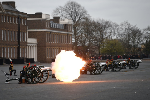 Gun salute is fired to mark the death of Britain's Prince Philip, in London