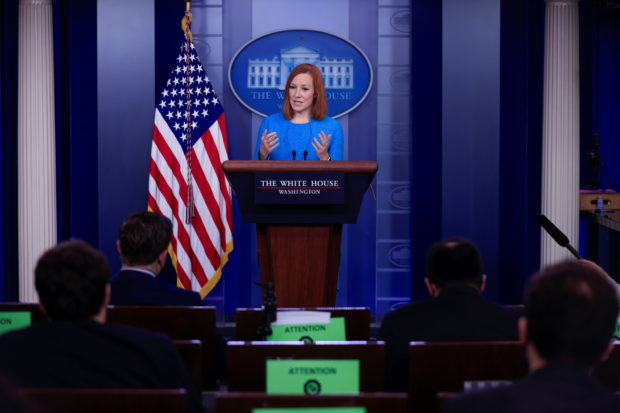 White House Press Secretary Jen Psaki delivers remarks during a press briefing at the White House in Washington, U.S., April 15, 2021. REUTERS/Tom Brenner