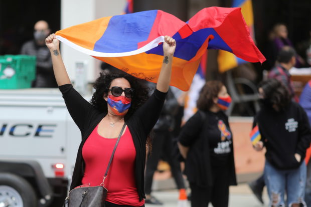 Members of the Armenian diaspora in the U.S. rally to mark the anniversary of the 1915 genocide, in Los Angeles