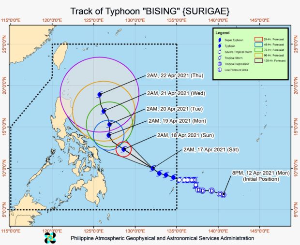 Latest track of typhoon Bising