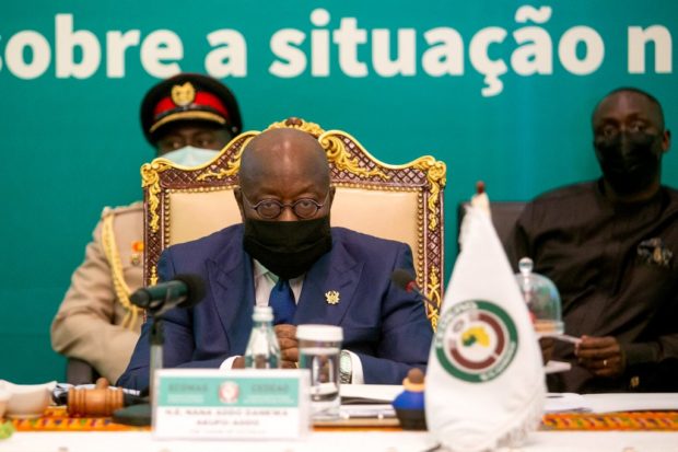 President of Ghana Nana Akufo-Addo chairs the ECOWAS Extraordinary Summit on the situation in Mali in Accra on May 30, 2021. - West African leaders met in Ghana today to discuss a response to Mali's second coup in nine months, which has sparked warnings of fresh sanctions and deep concerns over stability in the volatile Sahel region. 