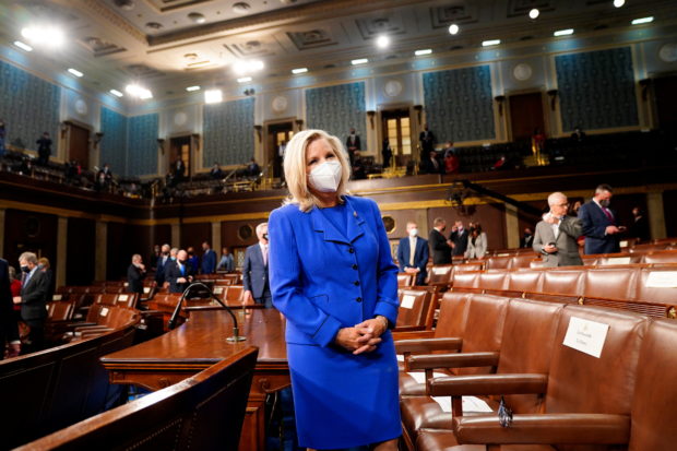 Rep. Liz Cheney (R-WY) waits for the arrival of President Joe Biden before he addresses a joint session of Congress in Washington, U.S., April 28, 2021.