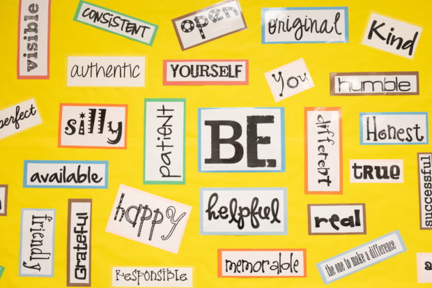 Collages with positive affirmations are seen in the hallway of Orefield Middle School in Orefield, Pennsylvania, U.S., April 12, 2021. REUTERS/Hannah Beier
