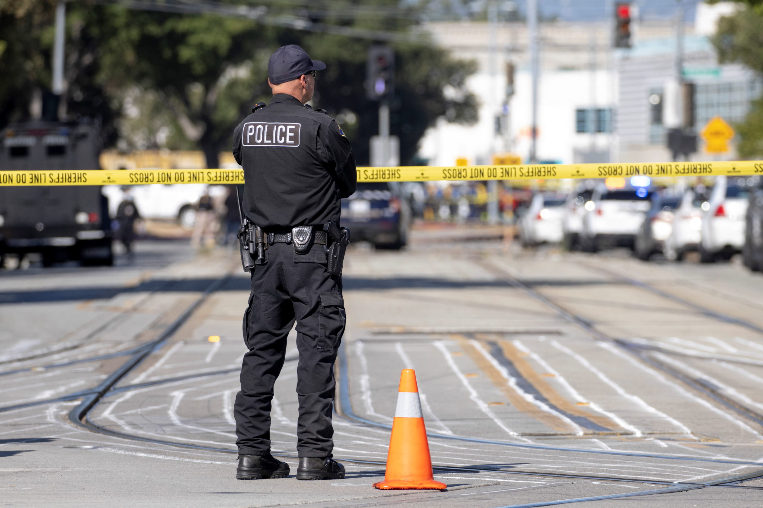 Police secure the scene of a mass shooting at a rail yard run by the Santa Clara Valley Transportation Authority in San Jose, California, U.S. May 26, 2021. REUTERS/Peter DaSilva