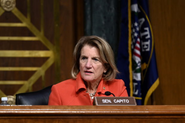U.S. Senator Shelley Moore Capito (R-WV) listens during a Senate Environment and Public Works Committee hearing on Capitol Hill in Washington, U.S., February 3, 2021. 