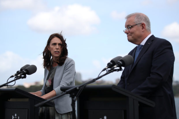 New Zealand Prime Minister Jacinda Ardern and Australian Prime Minister Scott Morrison hold a joint press conference at Admiralty House in Sydney, Australia, February 28, 2020