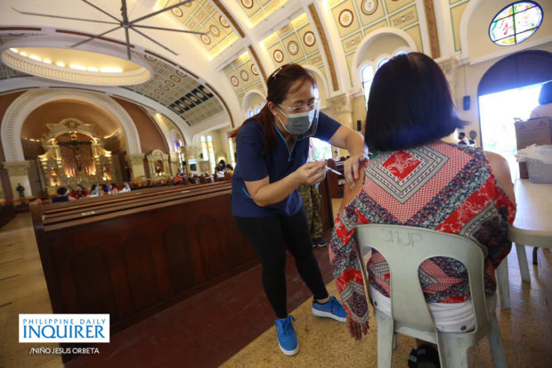 The Sacred Heart of Jesus Parish Shrine in Kamuning Quezon City, is used as a vaccination area on Monday, May 17, accomodating frontliners, senior citizens and persons with commorbidities for Astrazeneca inoculation. 