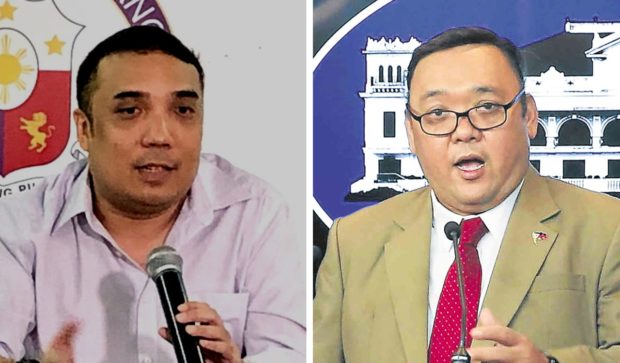 Barry vs Harry. OVP spokesperson Barry Gutierrez and presidential spokesperson Harry Roque in these file photos.