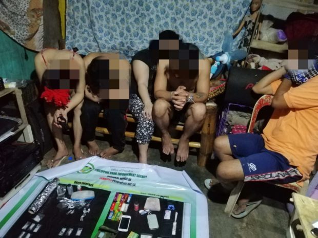 These five drug suspects are among the 12 people arrested during two separate buy-bust operations in Subic Zambales on Sunday, May 16. Photo courtesy of PDEA