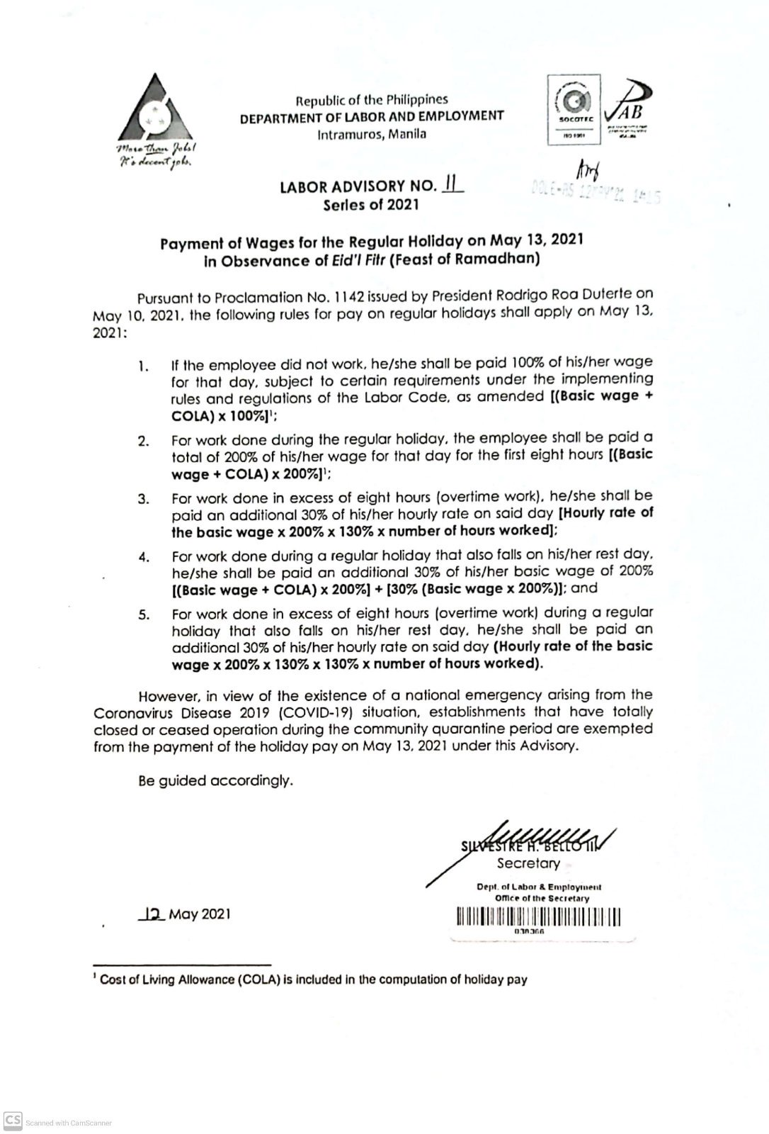 DOLE releases holiday pay rules for Eid’l Fitr Inquirer News