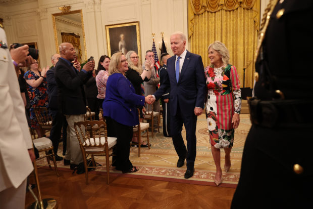 President Joe Biden and first lady Jill Biden depart an event commemorating LGBTQ+ Pride Month in the East Room of the White House on June 25, 2021 in Washington, DC. Biden celebrated the accomplishments of past and present LGBTQ+ public service leaders and said there was still more work to be done.   Chip Somodevilla/Getty Images/AFP (Photo by CHIP SOMODEVILLA / GETTY IMAGES NORTH AMERICA / Getty Images via AFP)