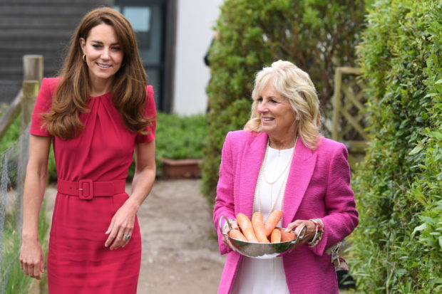 U.S. first lady Jill Biden and Britain's Catherine, Duchess of Cambridge, in Hayle