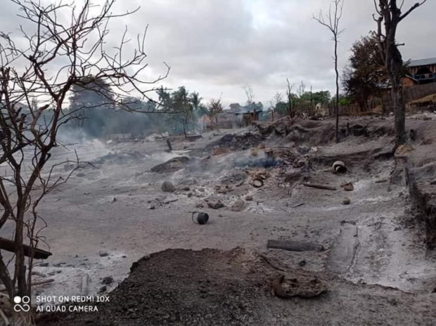 A view shows burnt houses in Kin Ma Village, Pauk Township, Magway Region, Myanmar June 16, 2021, in this picture obtained by Reuters from social media