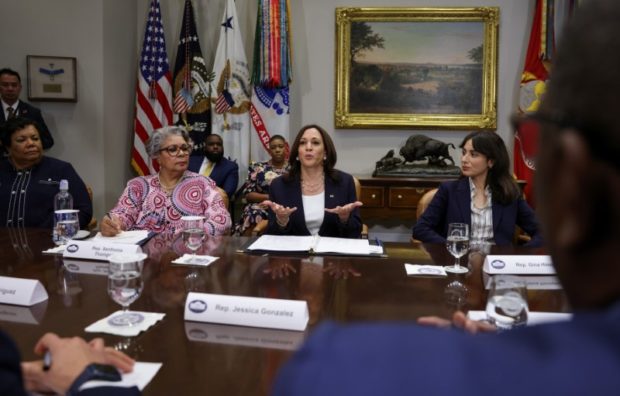 U.S. Vice President Kamala Harris hosts members of Texas State Senate and Texas House of Representatives, who in May blocked passage of legislation that would have made it significantly harder for the people of Texas to vote, at the White House in Washington, U.S., June 16, 2021. REUTERS/Evelyn Hockstein