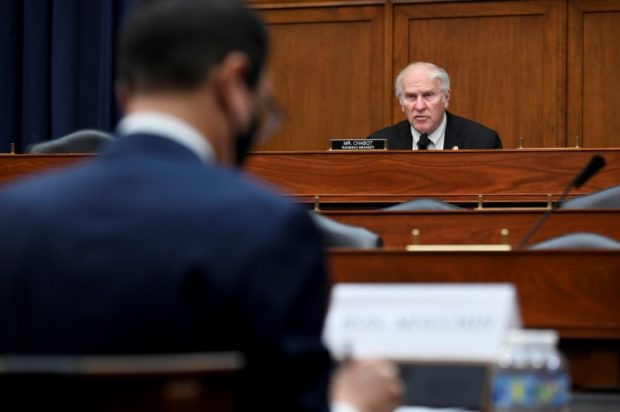Representative Steve Chabot, a Republican from Ohio and ranking member of the House Small Business Committee, speaks as Steven Mnuchin, U.S. Treasury secretary, left, listens during a House Small Business Committee hearing at the U.S. Capitol in Washington, DC, U.S., July 17, 2020.  Erin Scott/Pool via REUTERS