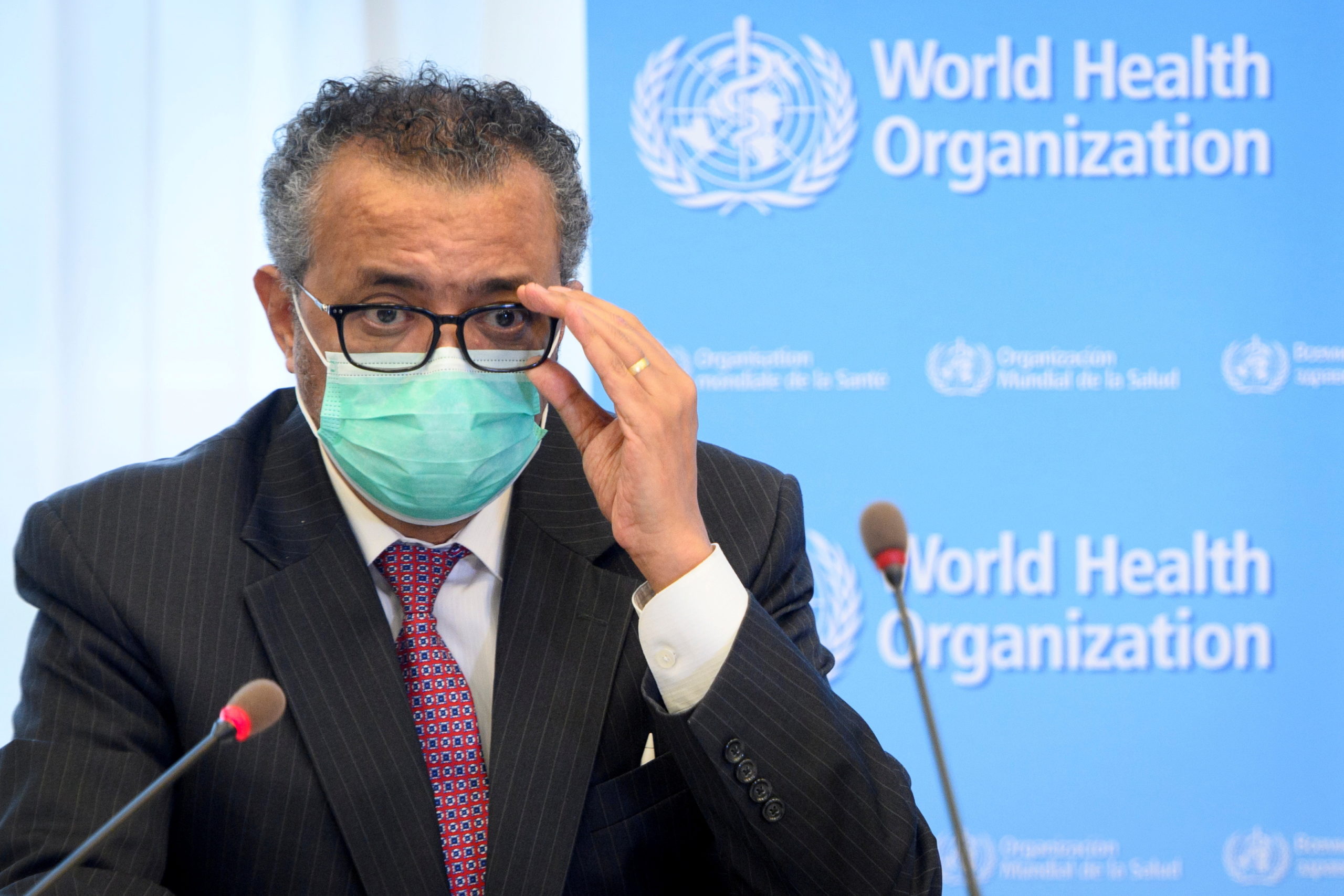 World Health Organization (WHO) Director General Tedros Adhanom Ghebreyesus speaks during a bilateral meeting with Swiss Interior and Health Minister Alain Berset on the sidelines of the opening of the 74th World Health Assembly at the WHO headquarters, in Geneva, Switzerland May 24, 2021. Laurent Gillieron/Pool via REUTERS
