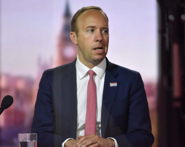 Britain's Health Secretary Matt Hancock appears on BBC TV's The Andrew Marr Show in London, Britain June 6, 2021. Jeff Overs/BBC/Handout via REUTERS