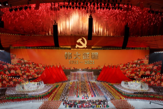 Fireworks explode during a show commemorating the 100th anniversary of the founding of the Communist Party of China at the National Stadium in Beijing, China June 28, 2021