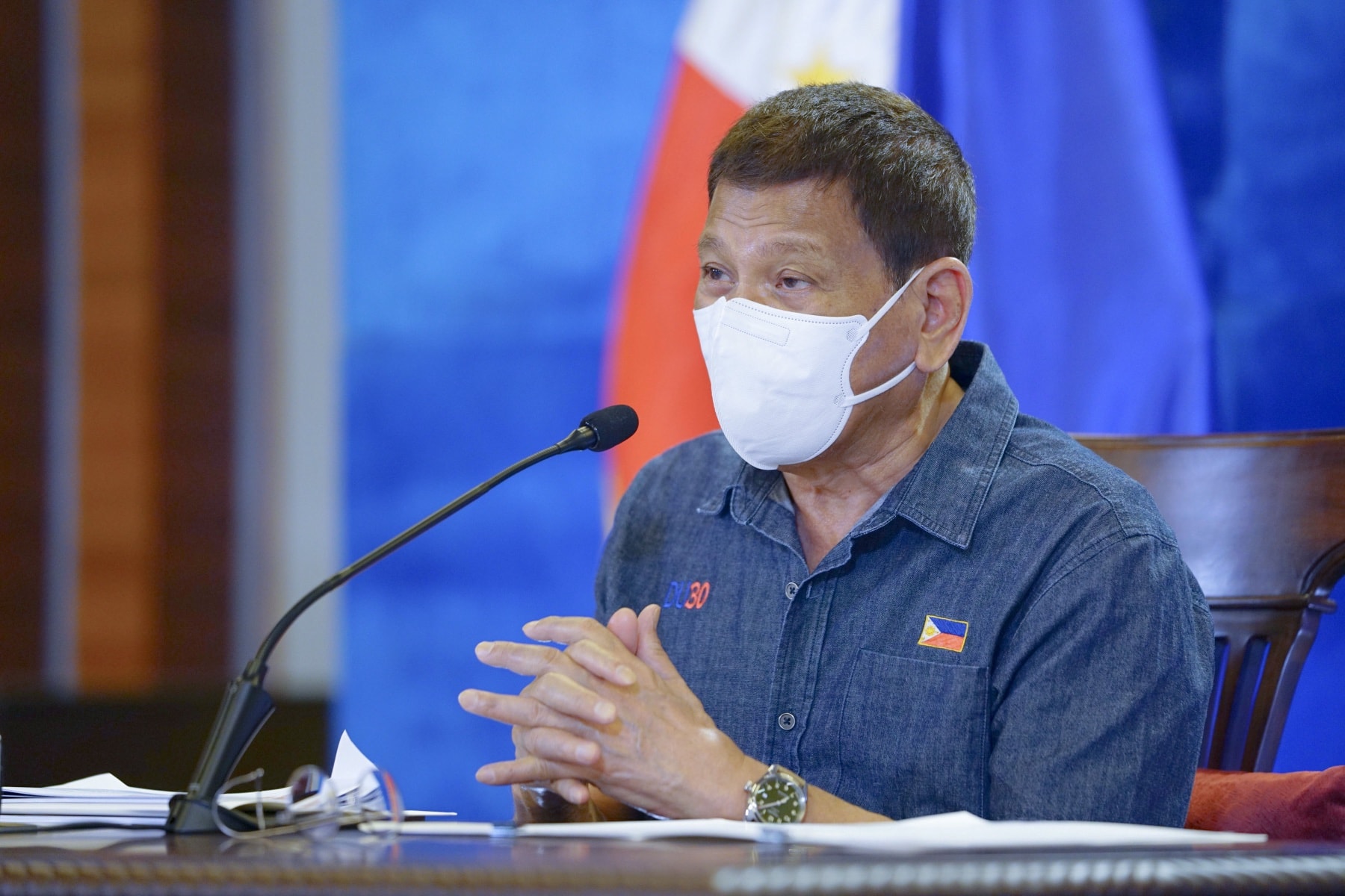 President Rodrigo Roa Duterte talks to the people after holding a meeting with the Inter-Agency Task Force on the Emerging Infectious Diseases (IATF-EID) core members at the Arcadia Active Lifestyle Center in Matina, Davao City on June 21, 2021. Image from PCOO