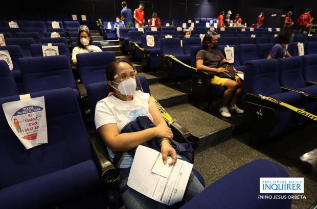 Vaccination of those belonging to the A4 category or Economic Frontliners at the Theater Mall in Greenhills, San Juan City