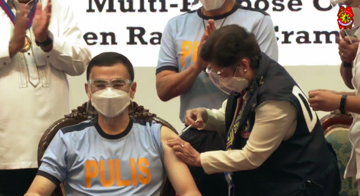 PNP chief Gen. Guillermo Eleazar was the first one to get vaccinated with the first dose of China’s Sinovac BioNTech.
