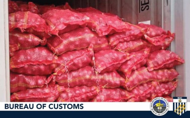 Seized red onions in the port of Subic