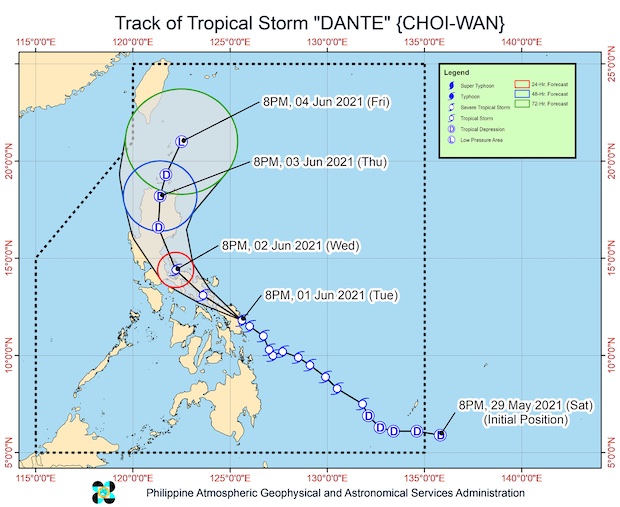 Tropical Storm Dante map