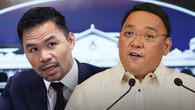 Senator Manny Pacquiao and presidential spokesperson Harry Roque