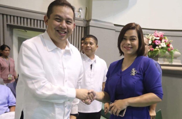House Majority Leader and party president Martin Romualdez and Davao City Mayor Sara Duterte. INQUIRER FILE PHOTO