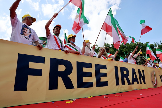 National Council of Resistance of Iran supporters protest against government in Teheran, in Berlin