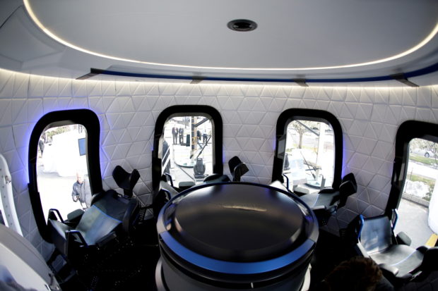 An interior view of the Blue Origin Crew Capsule mockup at the 33rd Space Symposium in Colorado Springs, Colorado, United States April 5, 2017. 