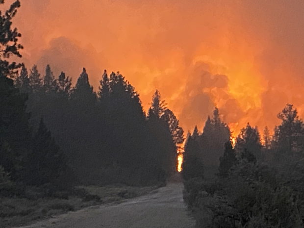 The Bootleg Fire rages across central Oregon state, in Klamath County, Oregon, U.S., in this July 13, 2021 picture obtained from social media. 