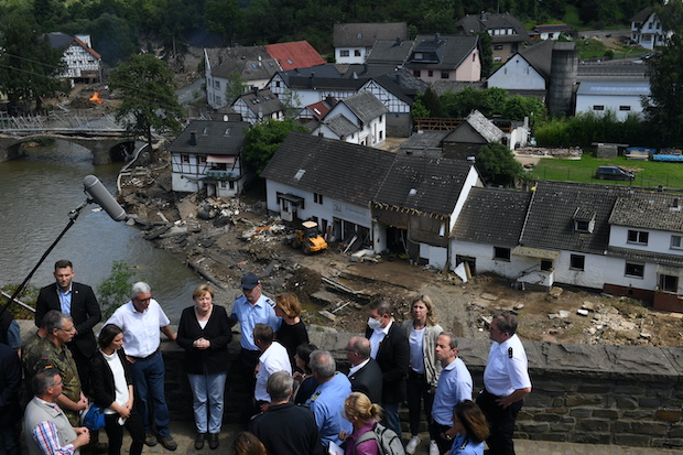 German Chancellor Angela Merkel visits the flood-ravaged areas in Rhineland-Palatinate State